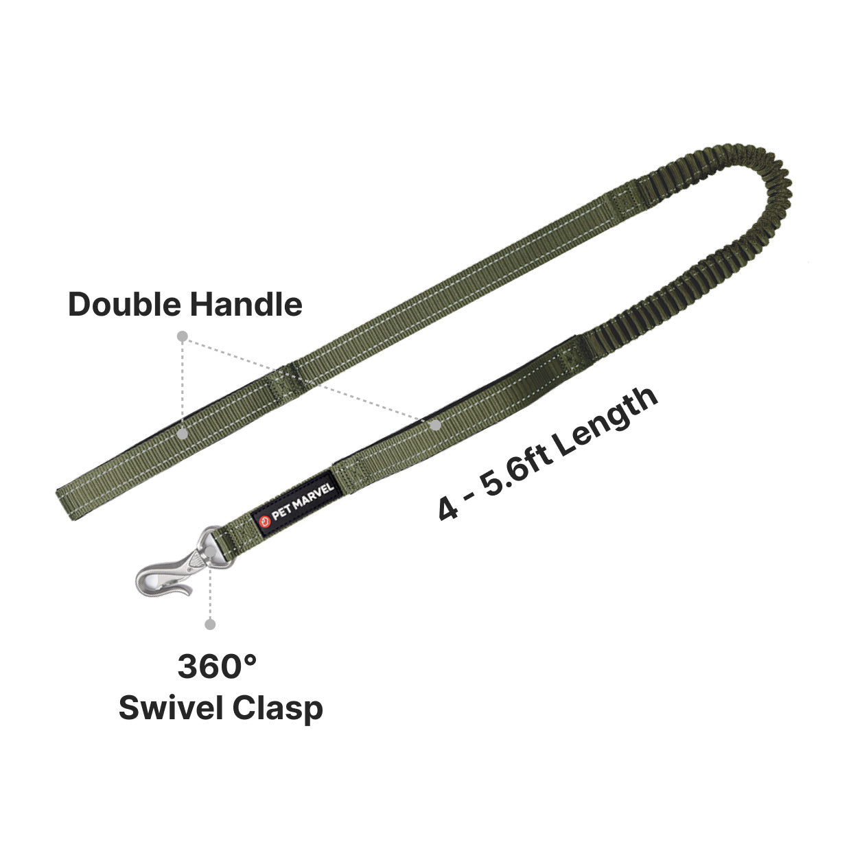 PETMARVEL 4-6 FT Shock Absorbing Tactical Dog Leash with Dual Handles for Training and Control