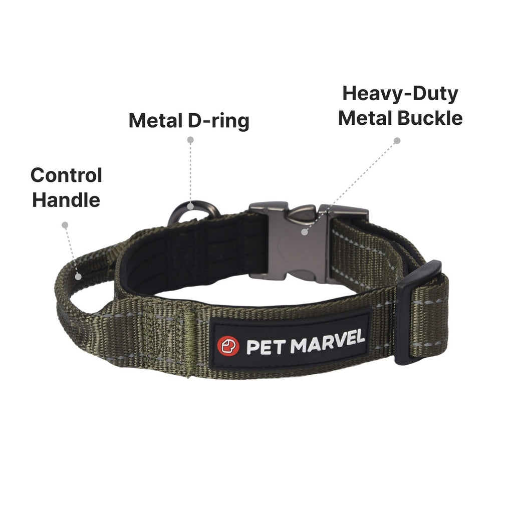 PET MARVEL High Performance Tactical Dog Collar with Handle - 1.25 In Wide