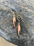 204 Dangle Bullet Earrings, Copper, Surgical Steel Earwires, Lightweight, Trendy, Recycled, Dainty, 22
