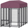 Welded Wire Outdoor Dog Kennel with 360° Rotating & Adjustable Bowls, Waterproof Cover, 7.9 x 4 x 6 ft