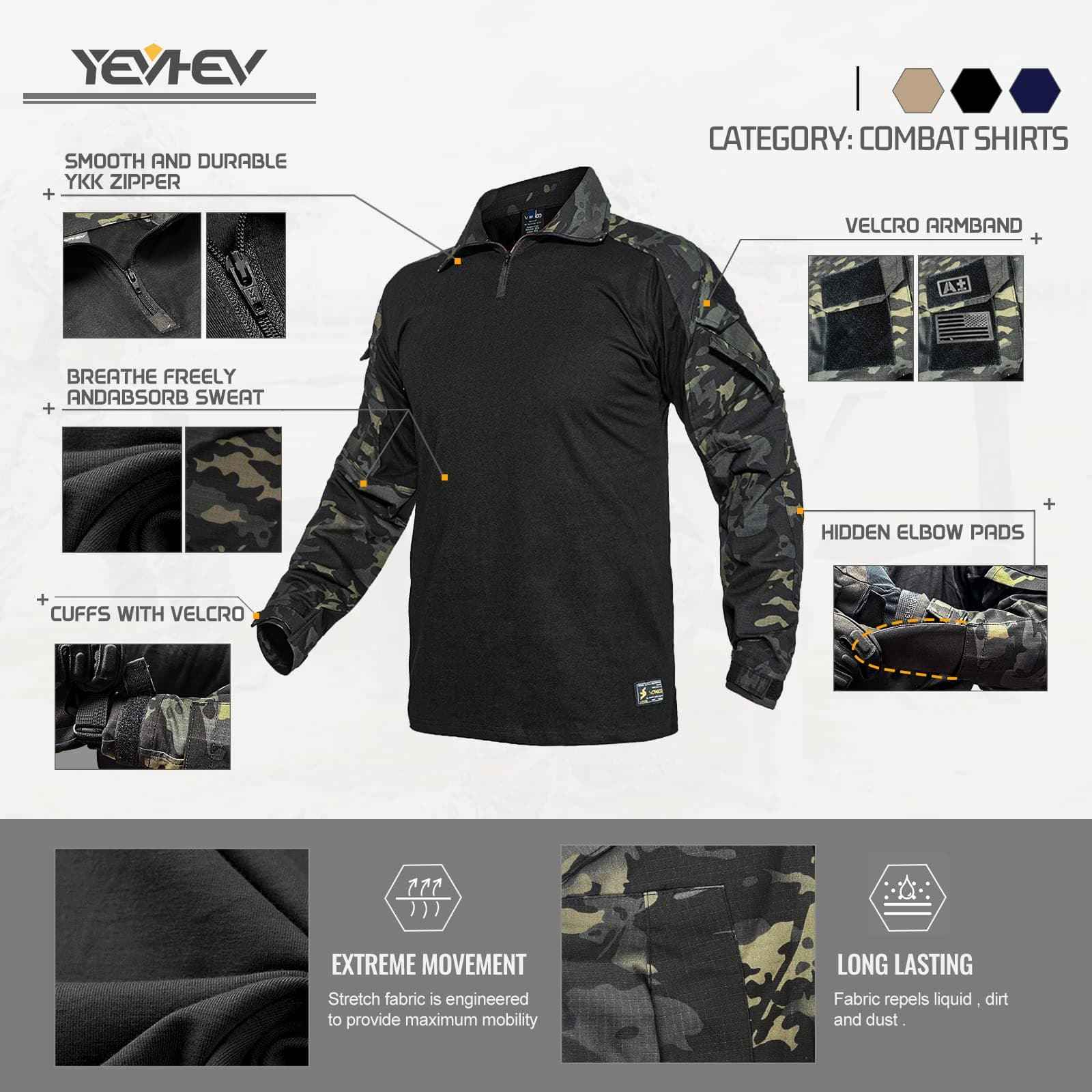 Army Tactical Desert Combat Shirt with Elbow Pad Inserts