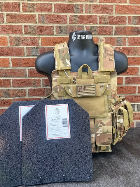 Tactical Vest Plate Carrier W/ 2 10x12 Curved Plates- BUNDLE