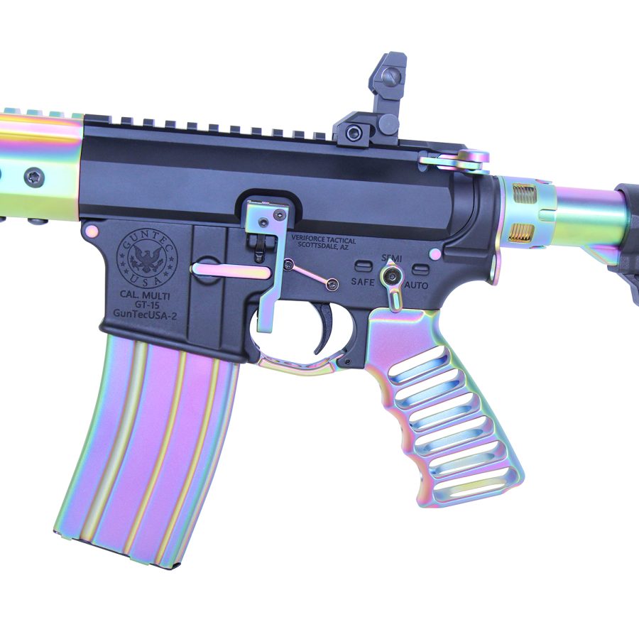 Guntec Ultralight Skeletonized Aluminum Pistol Grip - Matte Rainbow PVD