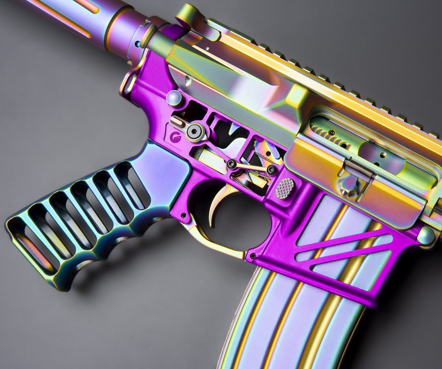 Guntec Ultralight Skeletonized Aluminum Pistol Grip - Matte Rainbow PVD