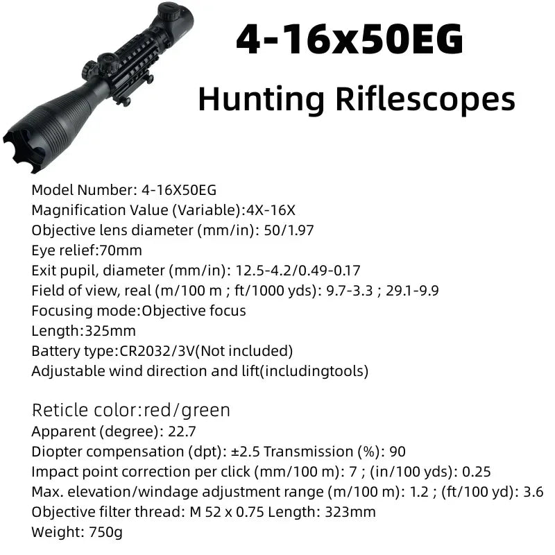 Tactical 4-16X50EG Scope w/ Red/Green Illumination