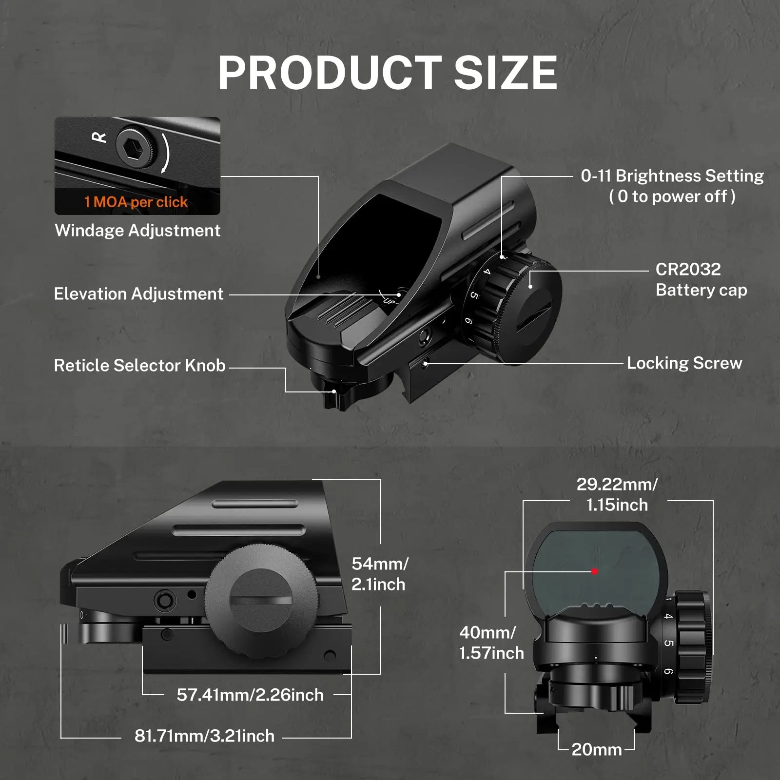 CVLIFE Multi Reticle Red Dot 20MM