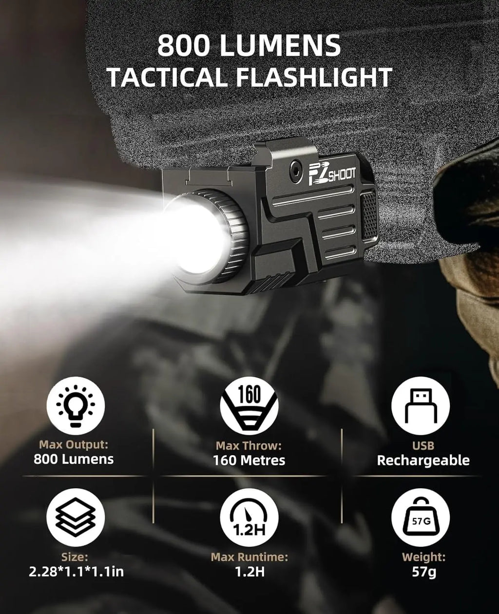 Tactical 800 Lumen Rechargeable Pistol Light
