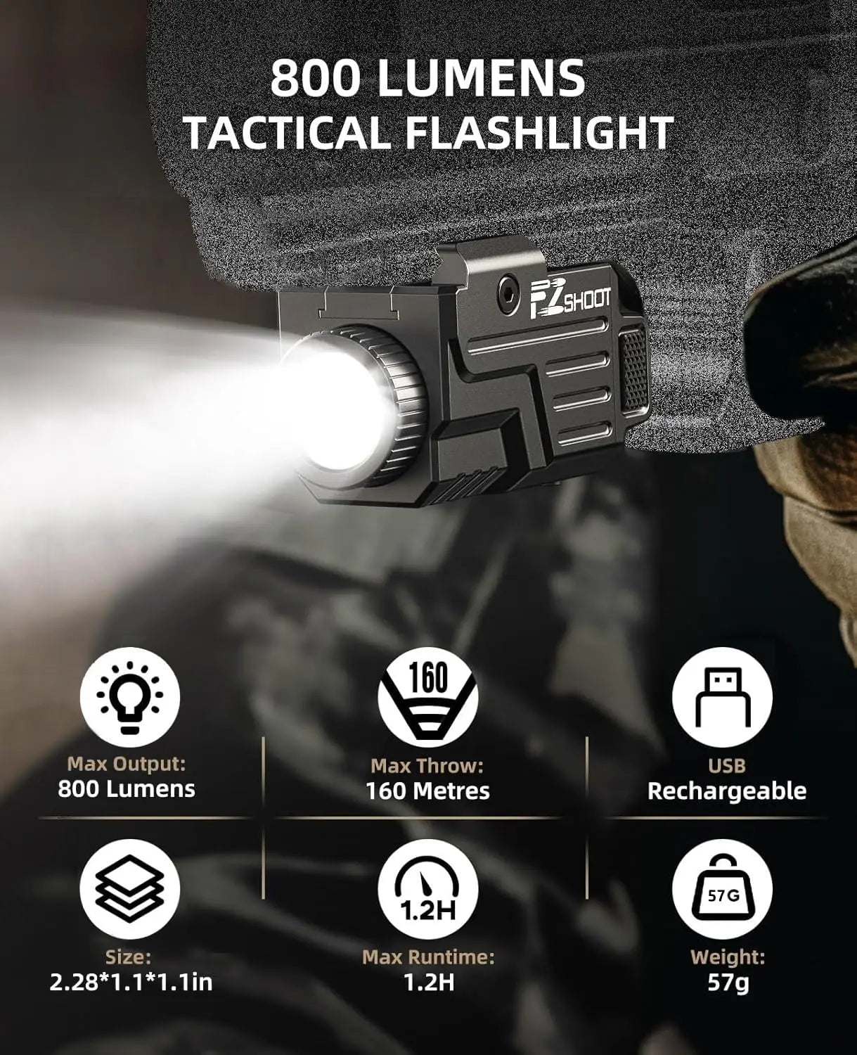Tactical 800 Lumen Rechargeable Pistol Light