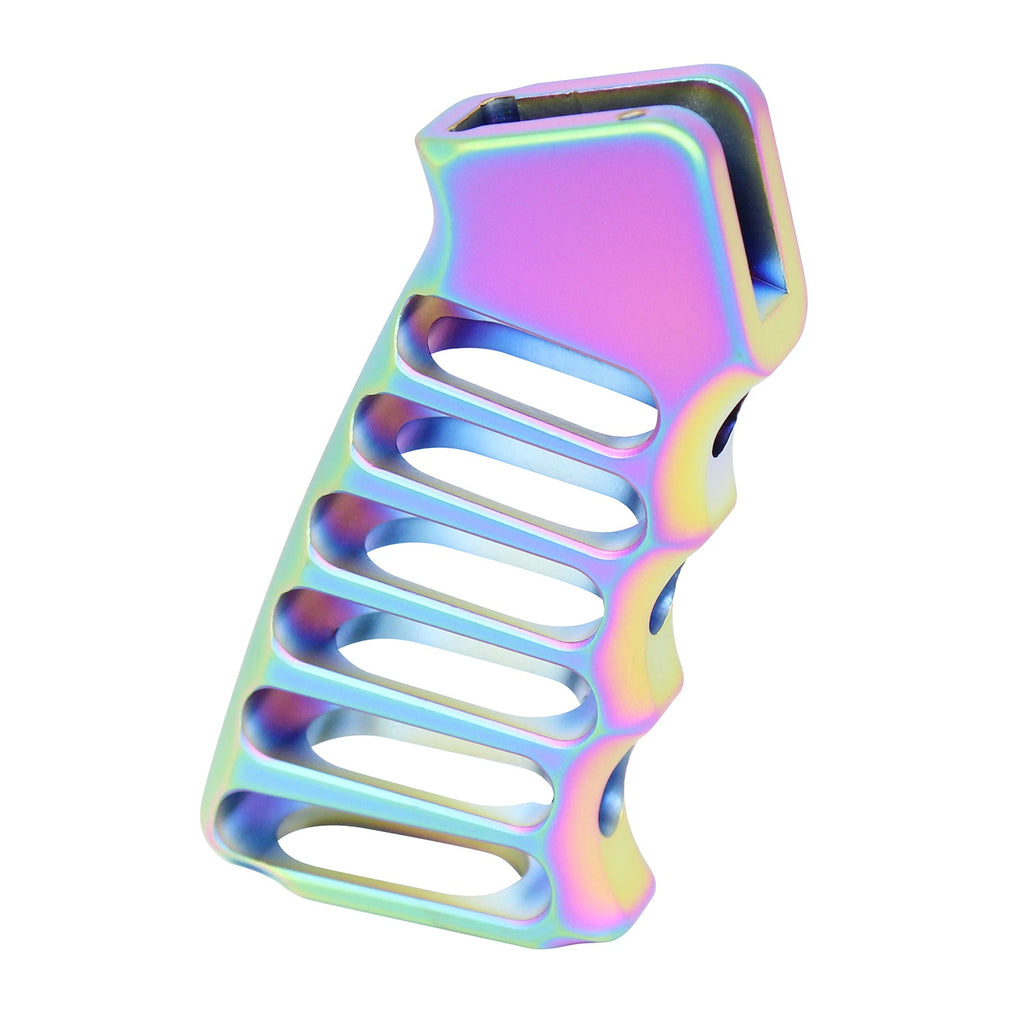 Guntec Ultralight Skeletonized Aluminum Pistol Grip - Matte Rainbow PVD