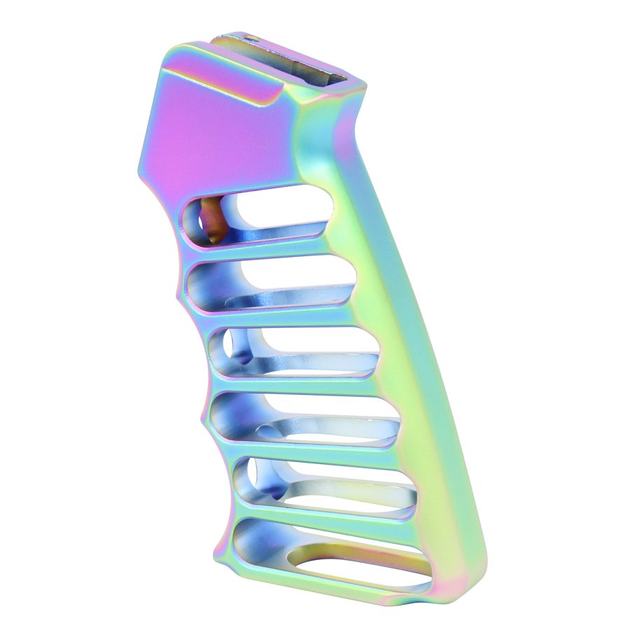 Guntec Ultralight Skeletonized Aluminum Pistol Grip - Matte Rainbow PVD