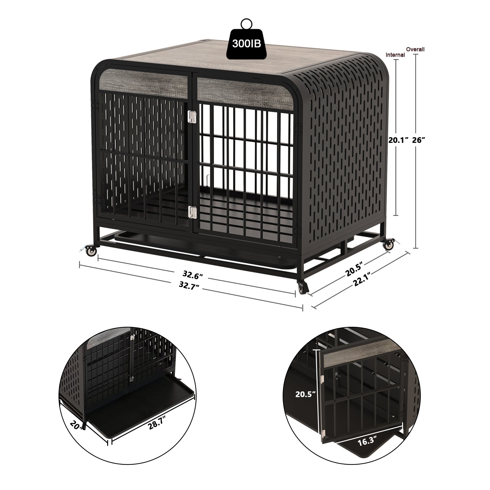 Heavy Duty Wooden Dog Crate Furniture Table 33 Inch Grey - Stylish and Durable Pet Solution