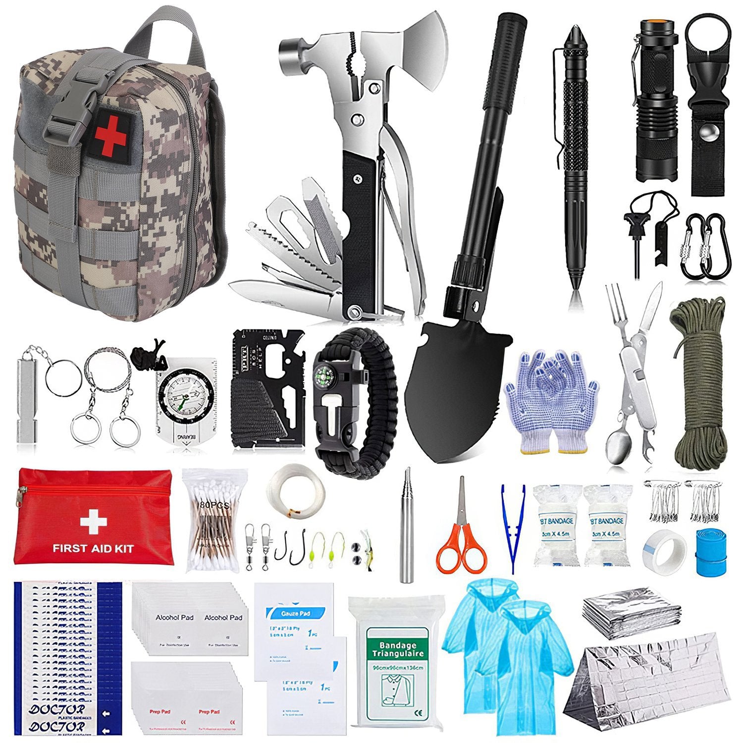 125Pcs Survival Kit for Outdoor Adventures - Professional Emergency Gear & Tactical First Aid Supplies for Camping, Hiking, and Hunting