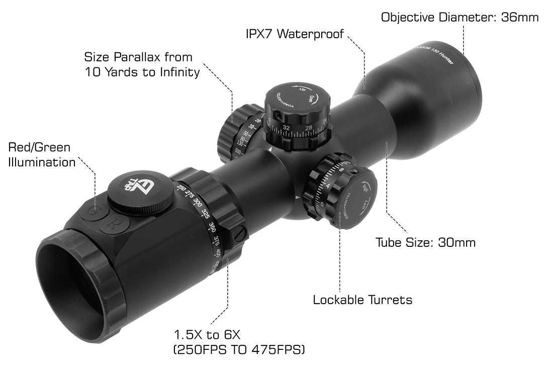 UTG OP3 1.5-6x36 Crossbow Scope with 130 Hunter BDC