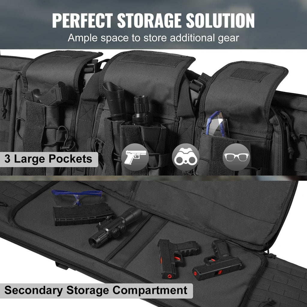 Rifle Bag, 42 inch Tactical Double Long Gun Bag, Soft Rifle Case with Lockable Zipper, Portable Handle & Shoulder Strap, 3 Large Storage Pockets Rifle Case for Two 40" Rifles & 2 Pistols