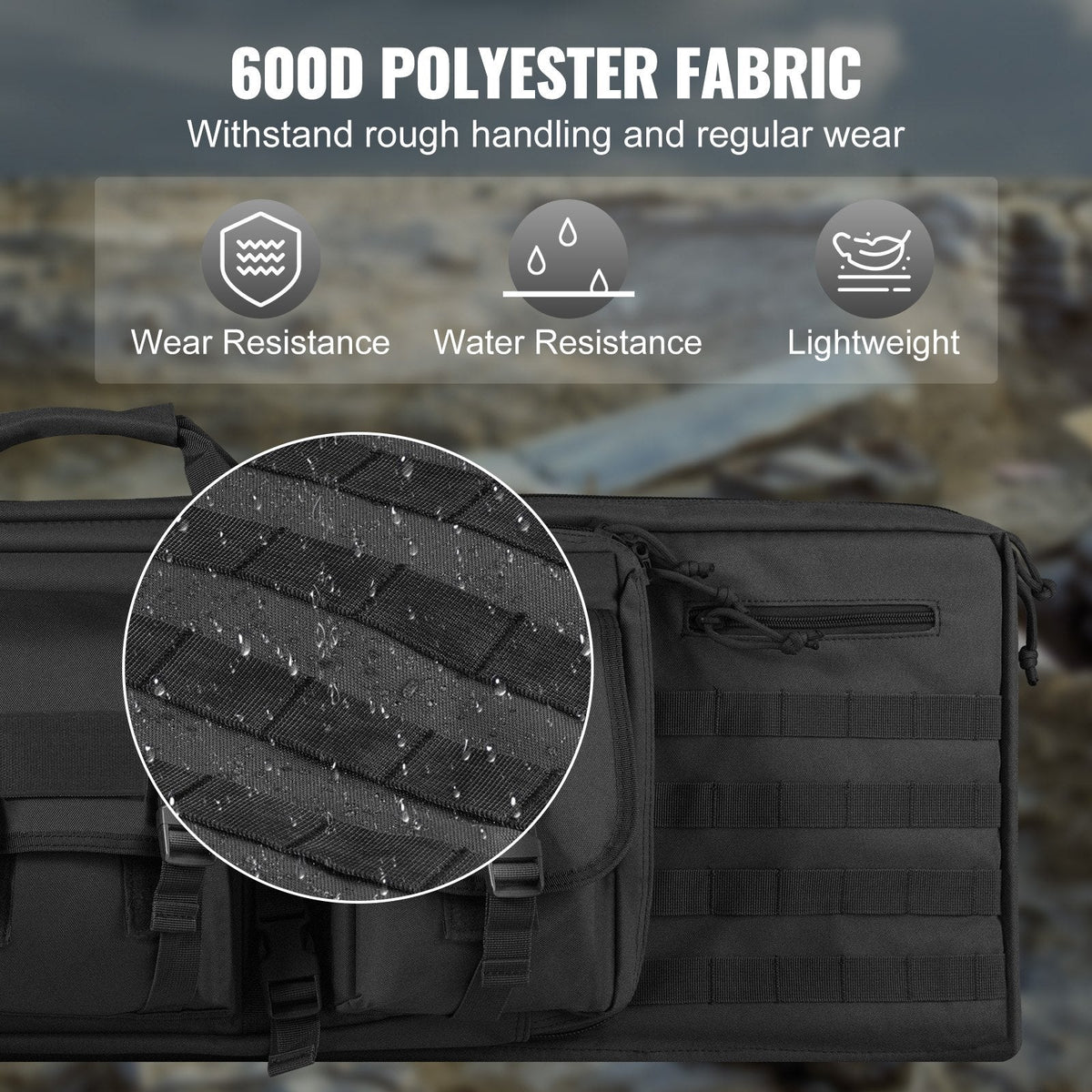 Rifle Bag, 42 inch Tactical Double Long Gun Bag, Soft Rifle Case with Lockable Zipper, Portable Handle & Shoulder Strap, 3 Large Storage Pockets Rifle Case for Two 40" Rifles & 2 Pistols