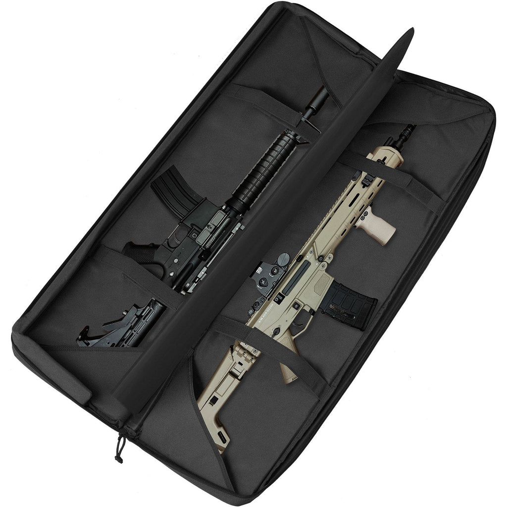 Rifle Bag, 42 inch Tactical Double Long Gun Bag, Soft Rifle Case with Lockable Zipper, Portable Handle & Shoulder Strap, 3 Large Storage Pockets Rifle Case for Two 40" Rifles & 2 Pistols