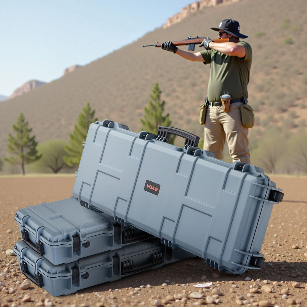 42" Hard Rifle Case, Lockable Rifle Case with Pre-cut Foams, Movable Gun Storage with Wheels, IP67 Waterproof & Dustproof Pistol Storage for Rifle, Shotgun, Airsoft Gun