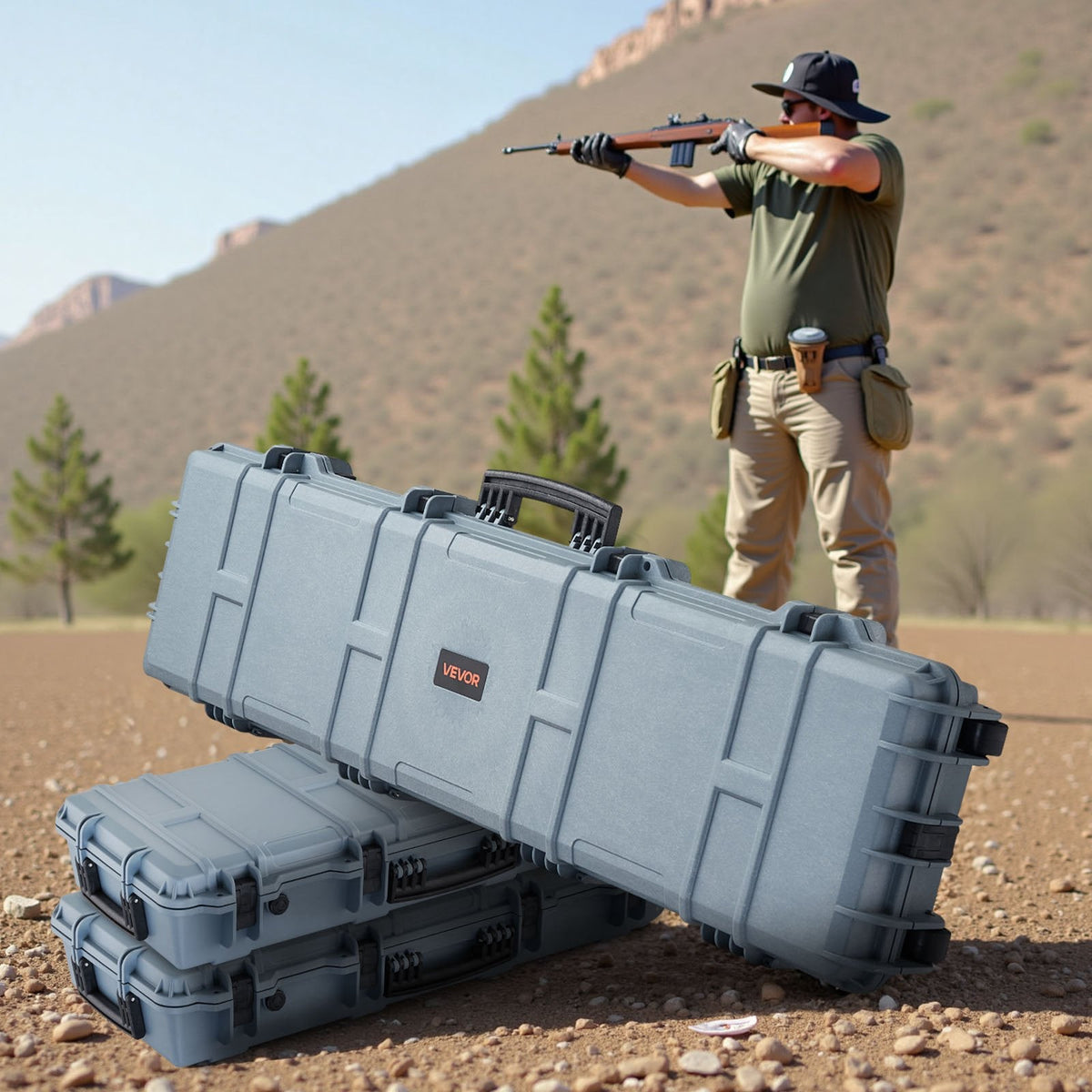 50" Hard Rifle Case, Lockable Rifle Case with Pre-cut Foams,Movable Gun Storage with Wheels, IP67 Waterproof & Dustproof Pistol Storage for Rifle, Shotgun, Airsoft Gun