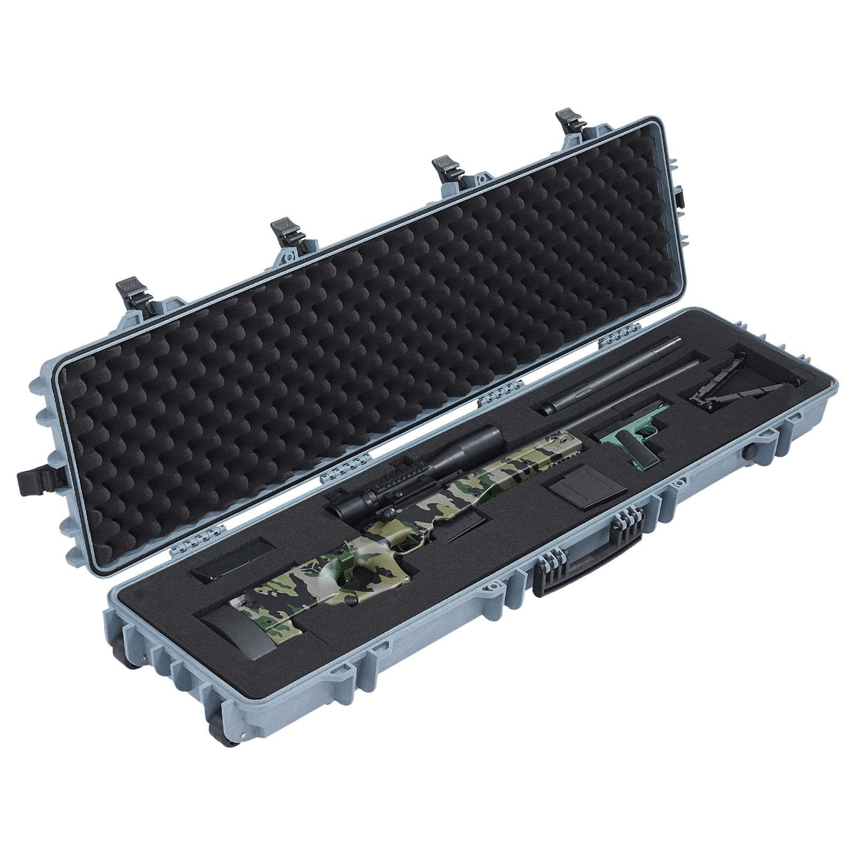 50" Hard Rifle Case, Lockable Rifle Case with Pre-cut Foams,Movable Gun Storage with Wheels, IP67 Waterproof & Dustproof Pistol Storage for Rifle, Shotgun, Airsoft Gun