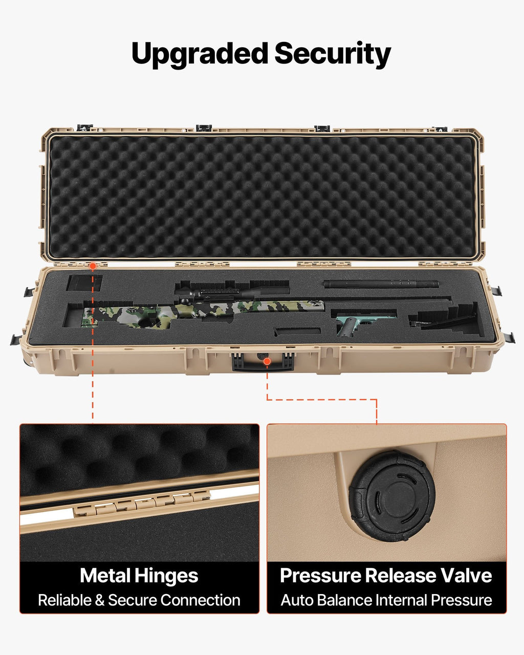 52" Hard Rifle Case, Lockable Rifle Case with Pre-cut Foams, Gun Storage with Wheels, Heavy Duty IP67 Waterproof & Dustproof Pistol Storage Cases for Rifles, Shotguns, Airsoft Guns