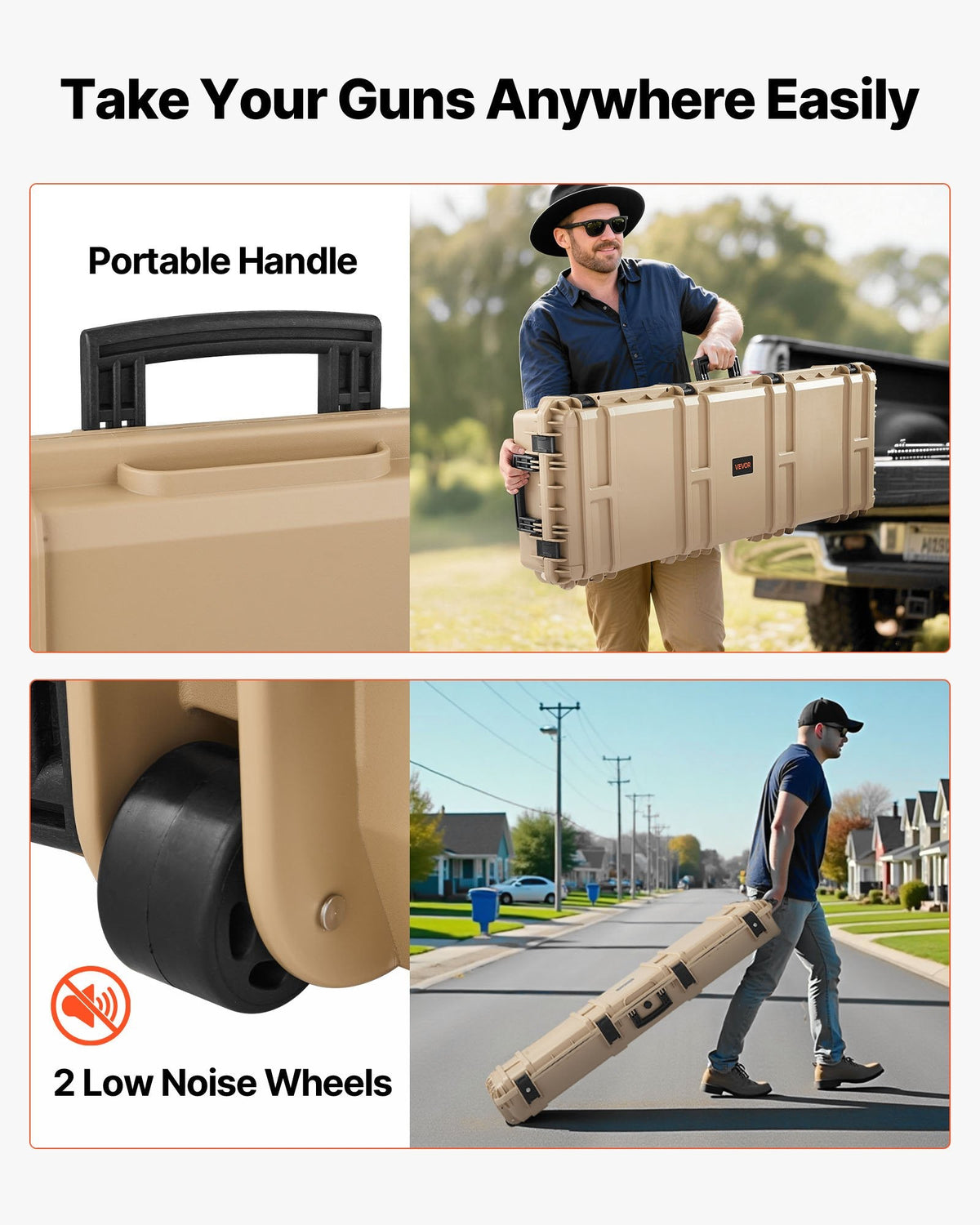 52" Hard Rifle Case, Lockable Rifle Case with Pre-cut Foams, Gun Storage with Wheels, Heavy Duty IP67 Waterproof & Dustproof Pistol Storage Cases for Rifles, Shotguns, Airsoft Guns