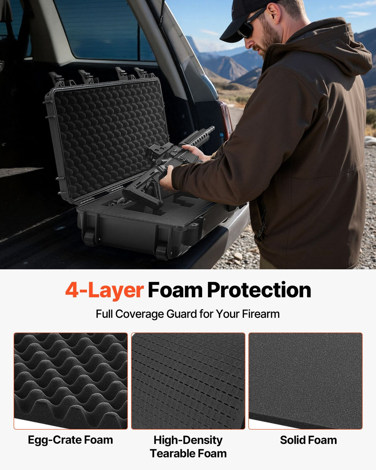 36" Hard Rifle Case, Lockable Rifle Case with 4 Layers Pre-cut Foams,Gun Storage with Wheels, IP67 Waterproof & Dustproof Pistol Storage Cases for Rifles, Shotguns, Airsoft Guns