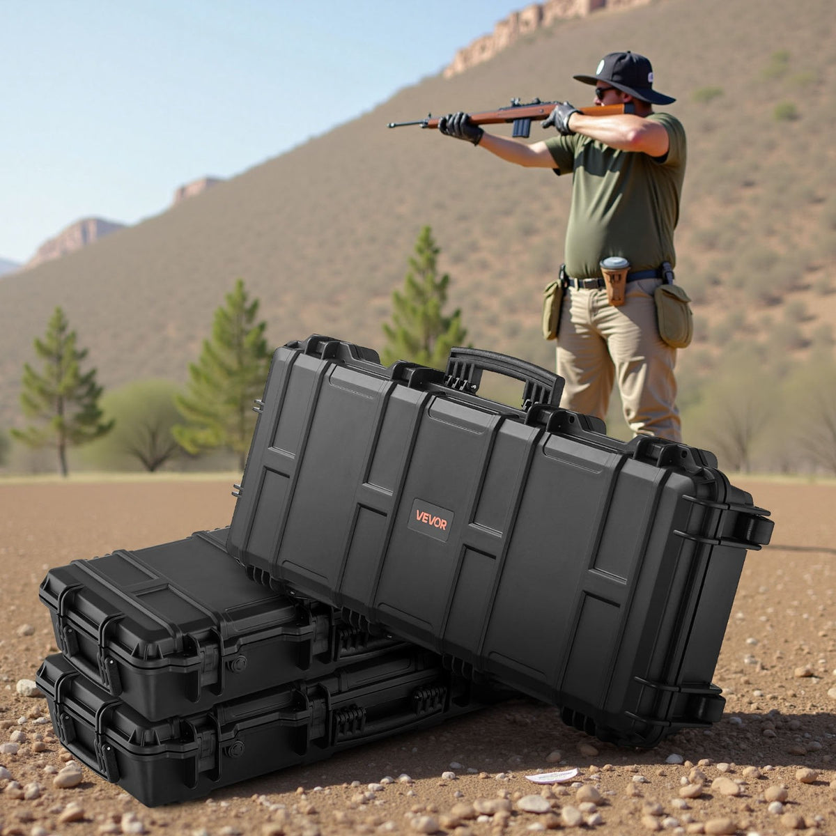 36" Hard Rifle Case, Lockable Rifle Case with 4 Layers Pre-cut Foams,Gun Storage with Wheels, IP67 Waterproof & Dustproof Pistol Storage Cases for Rifles, Shotguns, Airsoft Guns