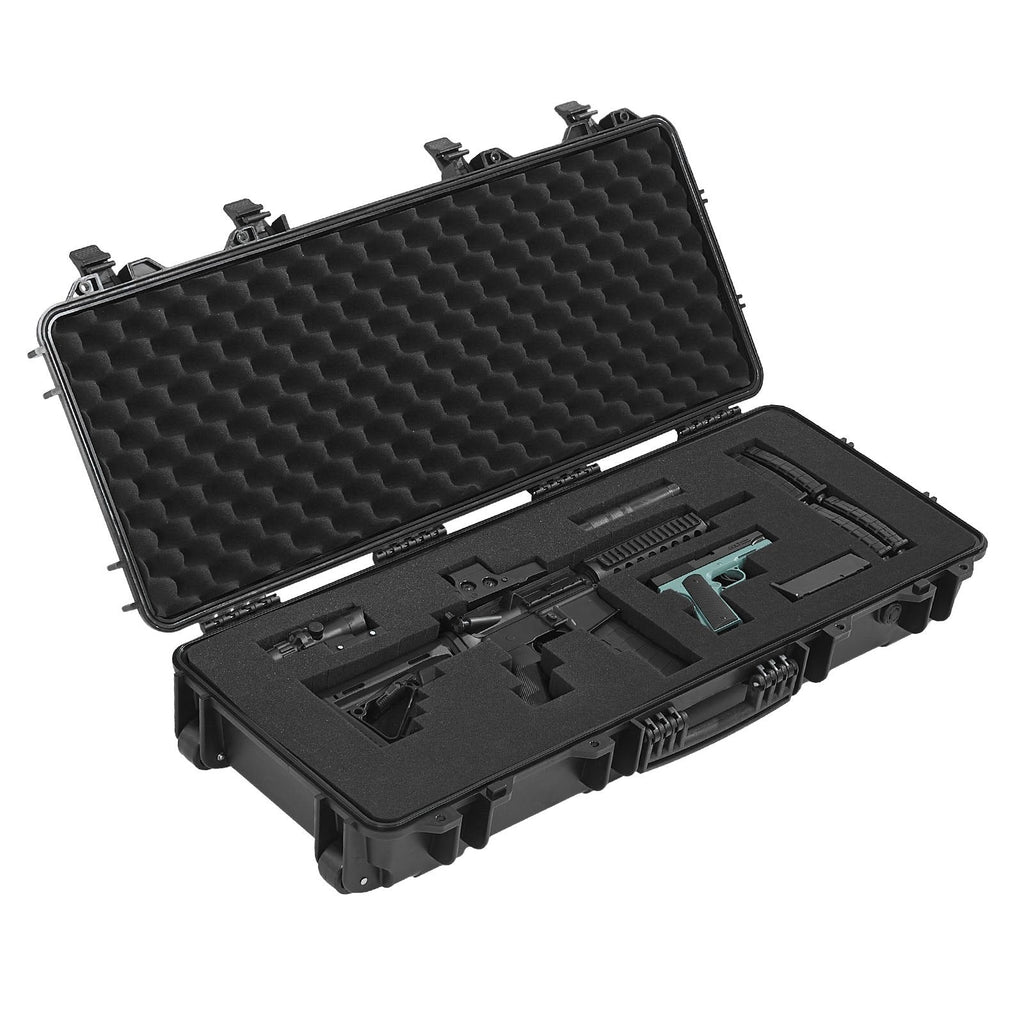 36" Hard Rifle Case, Lockable Rifle Case with 4 Layers Pre-cut Foams,Gun Storage with Wheels, IP67 Waterproof & Dustproof Pistol Storage Cases for Rifles, Shotguns, Airsoft Guns