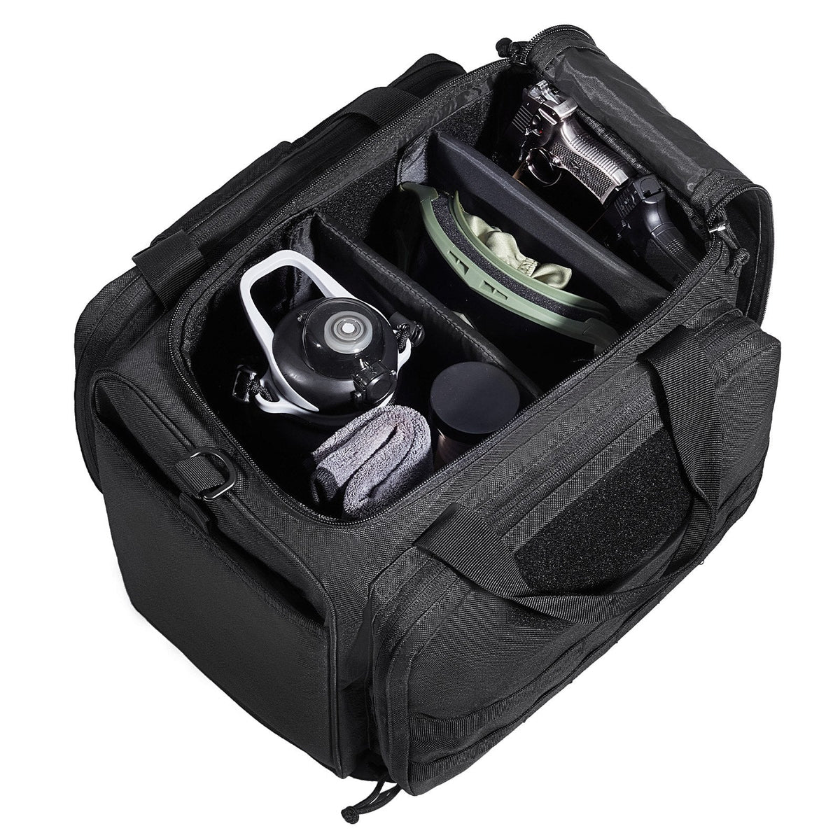 Range Bag for 3 Pistols, Tactical Gun Range Bag with 2 Detachable Baffles & 6 Magazines, Firearm Shooting Handgun Bag for Outdoor Hunting Pistol Bag with Single Shoulder Strip