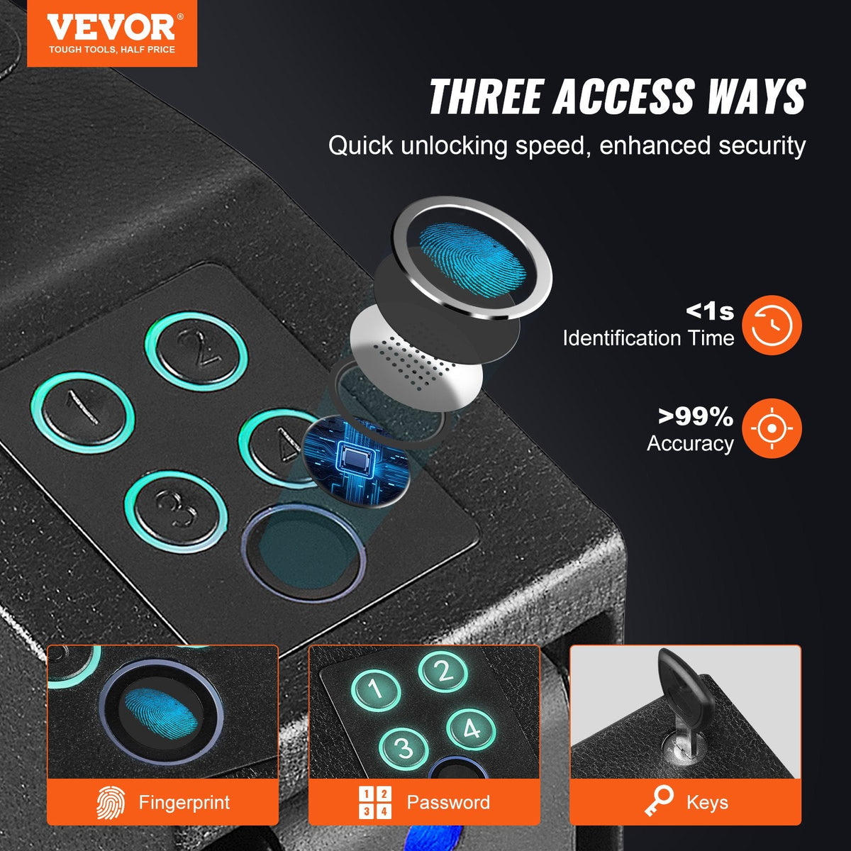 Mounted Gun Safe for Pistols, Biometric Gun Safe with Three Quick Access Ways of Fingerprints, Passwords and Keys, Handgun Safe for 1 Pistol for Home, Bedside, Nightstand, Wall