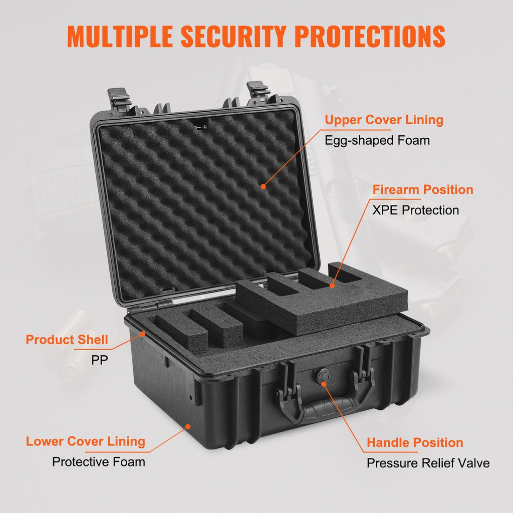 Hard Pistol Cases with Pre-cut Lining, Waterproof & Dustproof Hard Gun Case for 5 Pistol, 18.9×16.3×8.5 in Lockable Pistol Case, Black