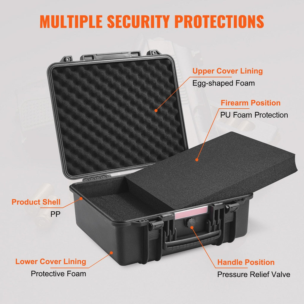 Hard Pistol Cases with Pre-cut PU Foam, Waterproof & Dustproof Hard Gun Case for 6 Pistol, 19.3×17.1×8.3 in Lockable Pistol Case, Black
